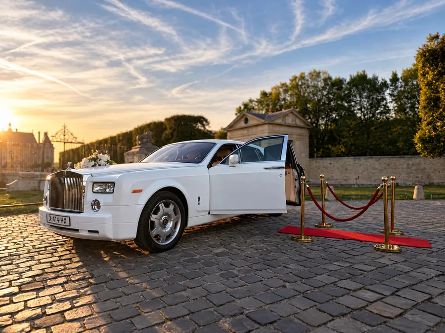 Phantom devant un château, tapis rouge