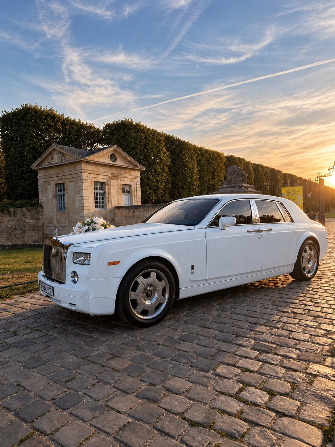 Phantom devant un château au coucher du soleil